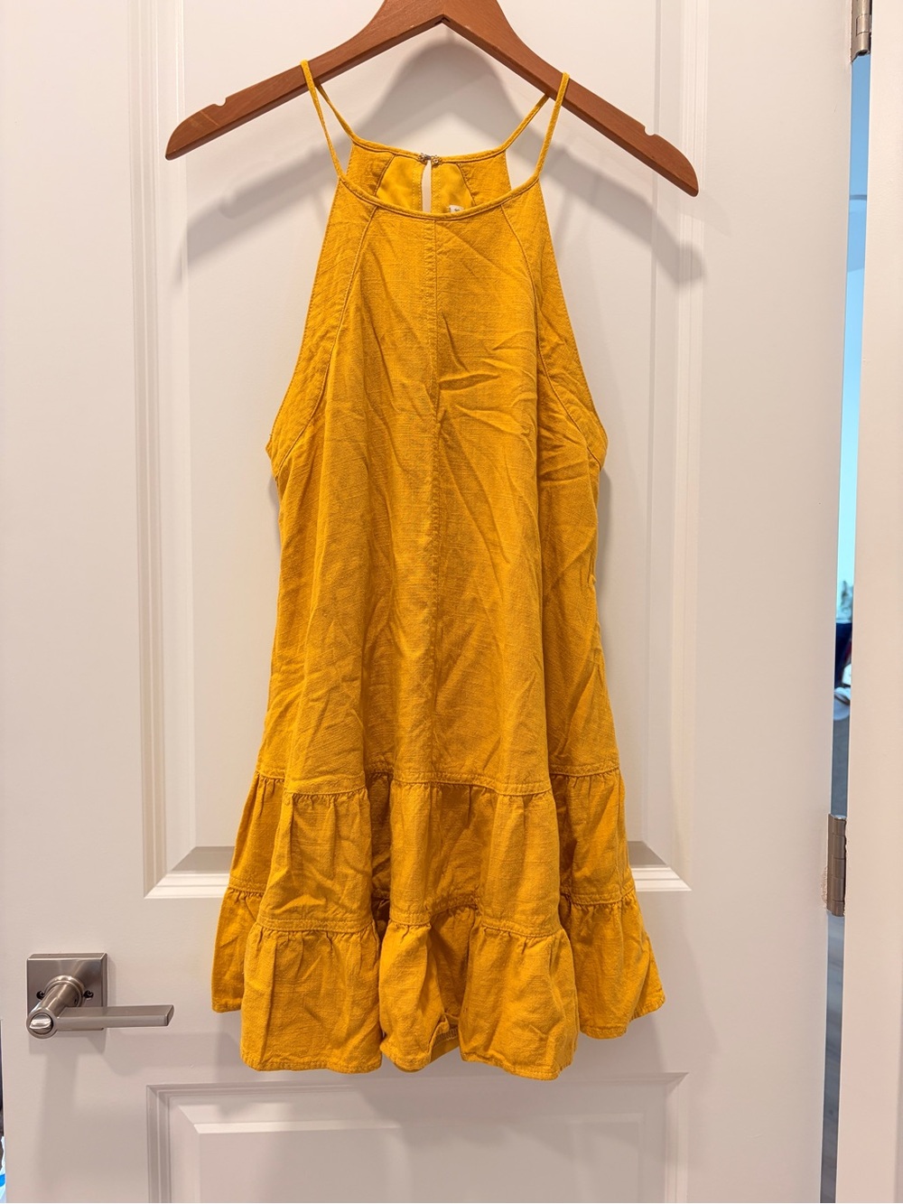 T.J.Maxx Mustard Yellow Tiered Halter Mini Dress